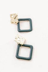 Stylish Leatherette and Metal Drop Earrings - Dark Green, Earrings, $ 18.00, A Moment Of Now™